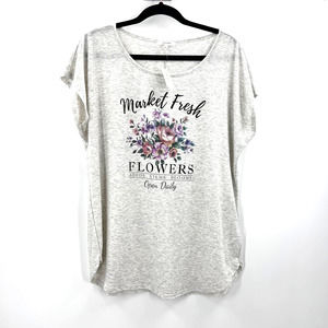 Maurices Market Fresh Flowers Heathered Gray Loose Fit Short Sleeve T Large NWT